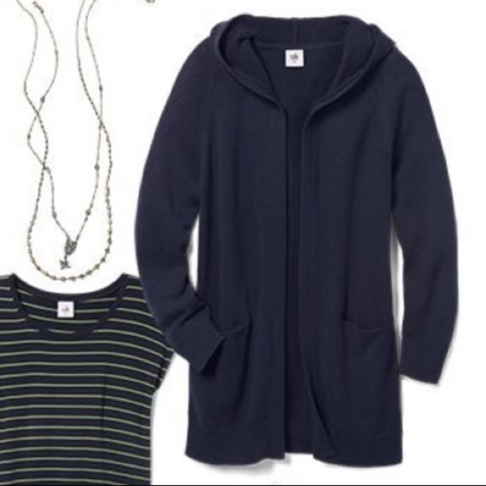 CAbi Navy Hooded Open Front Cardigan #5275 - XS